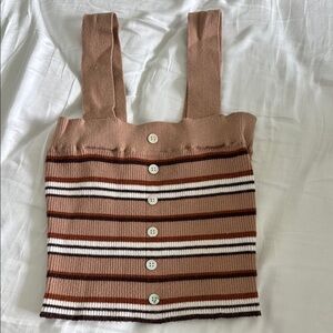 Striped Brown and White Button-Up Women's Top purchased at pacsun